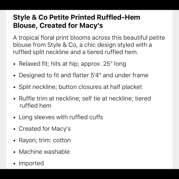 SOLD!!Style&Co Petite Ruffled Hem Blouse - Picture 8 of 8